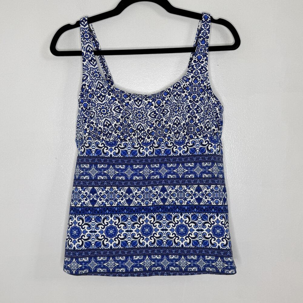 Lands' End Tankini Swim Top Womens 10 Blue Floral Lined Bra Adjustable Straps